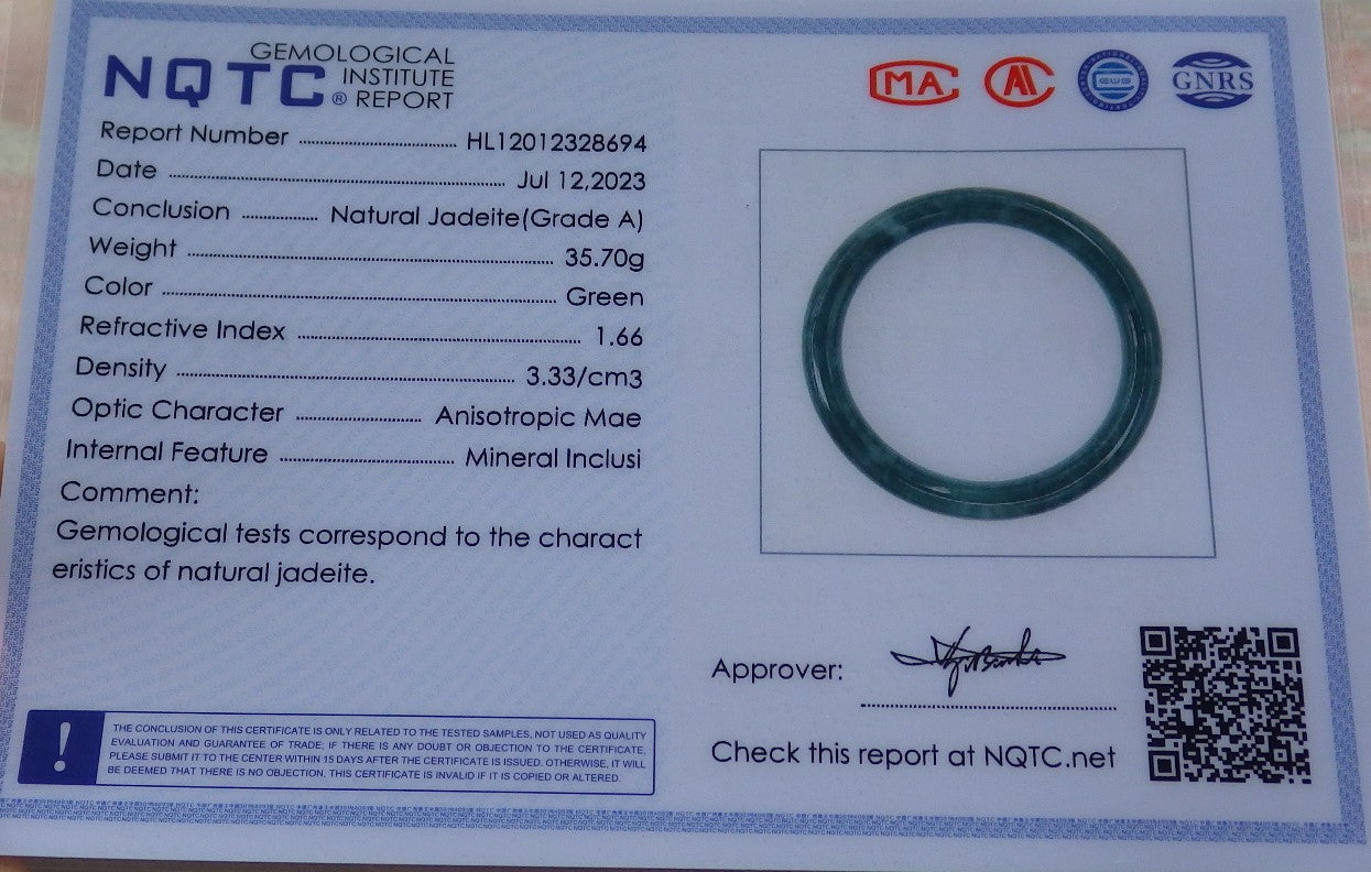 Certified Icy Green Burma 100% Natural A JADE Jadeite Circle Bangle Bracelet 56 mm 手镯 638773  TN
